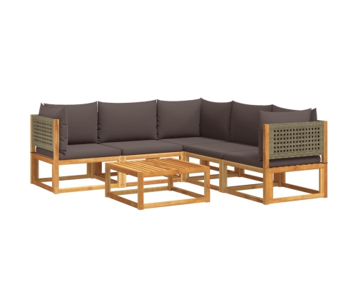 Set de sofás de jardín con cojines 6 pzas madera maciza acacia