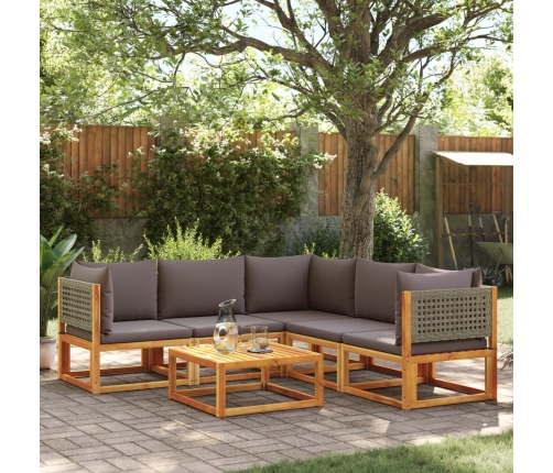 Set de sofás de jardín con cojines 6 pzas madera maciza acacia