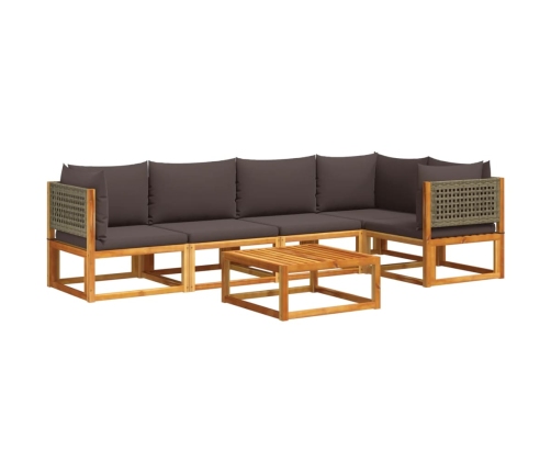 Set de sofás de jardín con cojines 6 pzas madera maciza acacia
