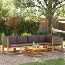 Set de sofás de jardín con cojines 6 pzas madera maciza acacia