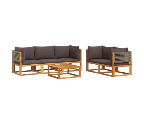 Set de sofás de jardín con cojines 6 pzas madera maciza acacia