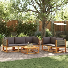 Set de sofás de jardín con cojines 6 pzas madera maciza acacia