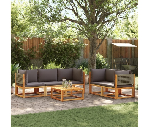 Set de sofás de jardín con cojines 6 pzas madera maciza acacia