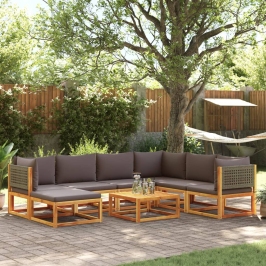 Set de sofás de jardín con cojines 8 pzas madera maciza acacia