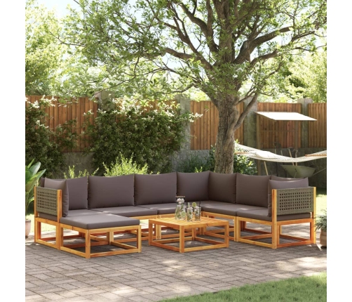 Set de sofás de jardín con cojines 8 pzas madera maciza acacia