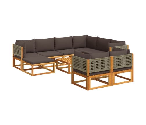 Set de sofás de jardín con cojines 10 pzas madera maciza acacia