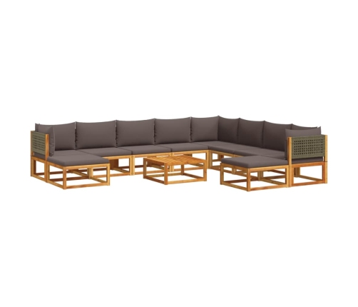 Set de sofás de jardín con cojines 11 pzas madera maciza acacia