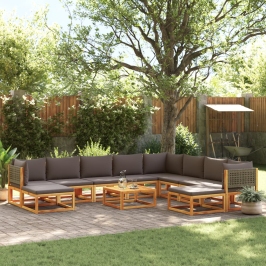 Set de sofás de jardín con cojines 11 pzas madera maciza acacia