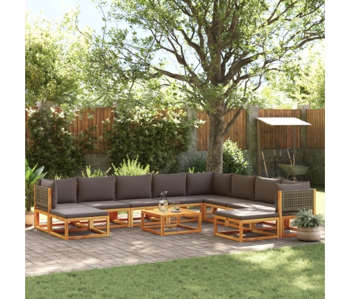 Set de sofás de jardín con cojines 11 pzas madera maciza acacia