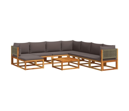 Set de sofás de jardín con cojines 9 pzas madera maciza acacia