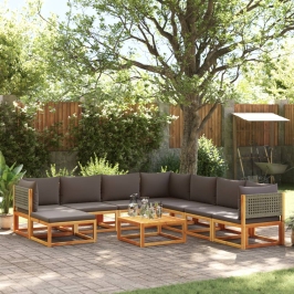 Set de sofás de jardín con cojines 9 pzas madera maciza acacia