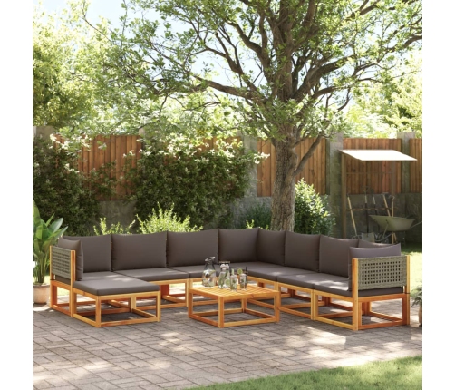 Set de sofás de jardín con cojines 9 pzas madera maciza acacia