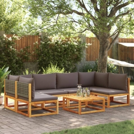 Set de sofás de jardín con cojines 7 pzas madera maciza acacia