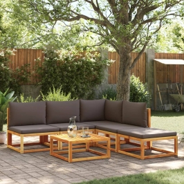 Set de sofás de jardín con cojines 6 pzas madera maciza acacia