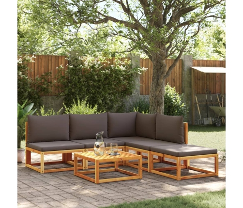 Set de sofás de jardín con cojines 6 pzas madera maciza acacia