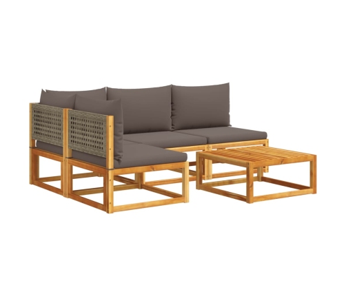 Set de sofás de jardín con cojines 5 pzas madera maciza acacia