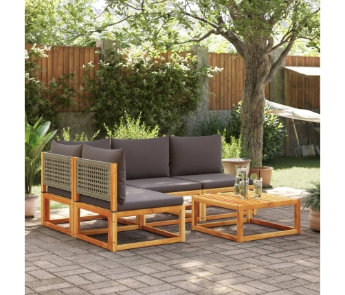 Set de sofás de jardín con cojines 5 pzas madera maciza acacia