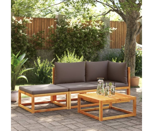 Set de sofás de jardín con cojines 3 pzas madera maciza acacia