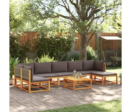Set de sofás de jardín con cojines 8 pzas madera maciza acacia
