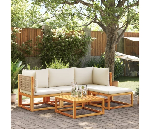 Set de sofás de jardín con cojines 5 pzas madera maciza acacia