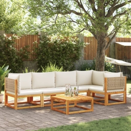 Set de sofás de jardín con cojines 6 pzas madera maciza acacia