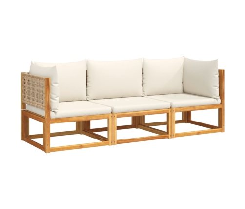 Set de sofás de jardín con cojines 3 pzas madera maciza acacia