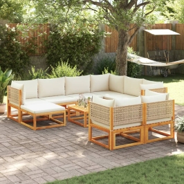 Set de sofás de jardín con cojines 10 pzas madera maciza acacia