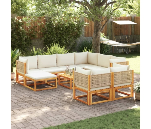 Set de sofás de jardín con cojines 10 pzas madera maciza acacia