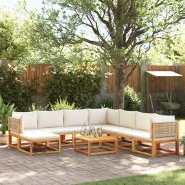 Set de sofás de jardín con cojines 9 pzas madera maciza acacia