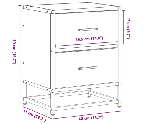 Mesita de noche madera de ingeniería roble Sonoma 40x31x50 cm