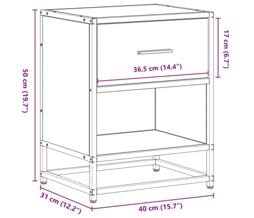 Mesita de noche madera ingeniería negro 40x31x50 cm