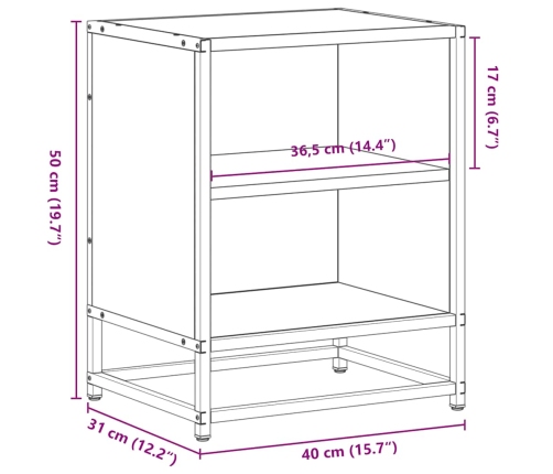 Mesita de noche madera ingeniería negro 40x31x50 cm metal