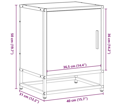 Mesita de noche madera ingeniería roble sonoma 40x31x50cm metal