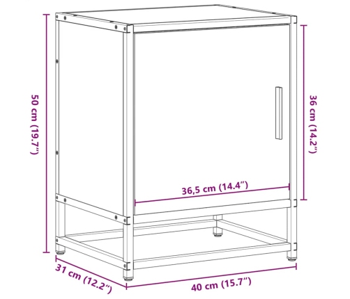 Mesita noche madera ingeniería roble ahumado 40x31x50cm metal