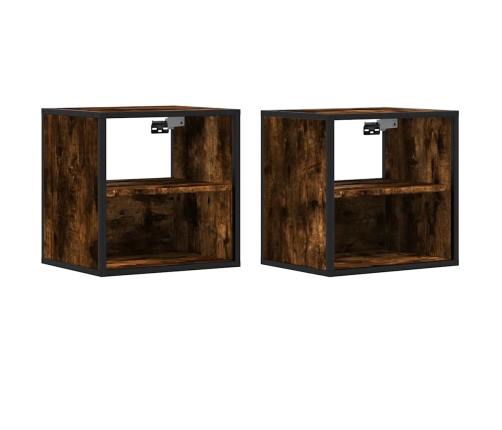 Mesitas de noche pared 2 uds color roble ahumado 40x31x39,5 cm