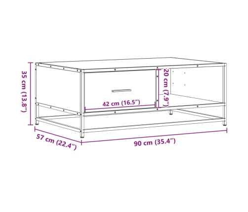 Mesa de centro de madera ingeniería y metal negro 90x57x35 cm