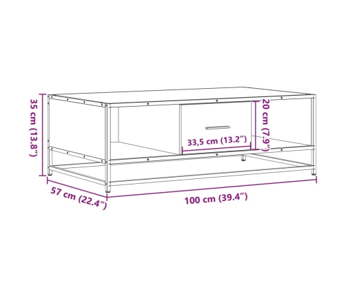 Mesa de centro de madera ingeniería y metal negro 100x57x35 cm