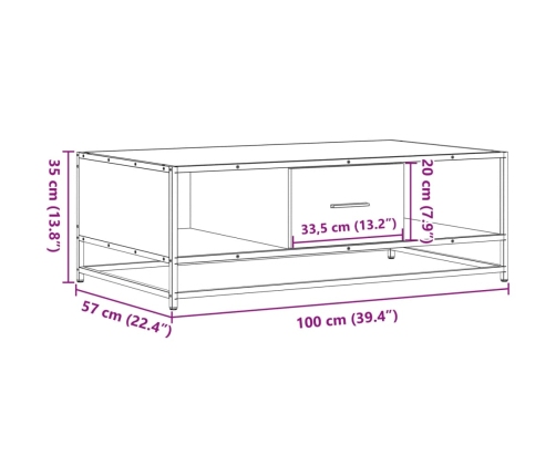 Mesa de centro madera ingeniería metal roble Sonoma 100x57x35cm