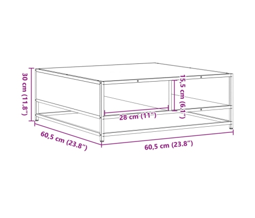 Mesa de centro madera ingeniería y metal negro 60,5x60,5x30 cm