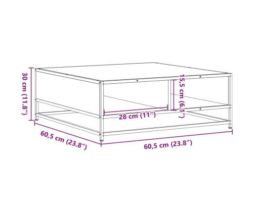 Mesa de centro madera ingeniería y metal marrón 60,5x60,5x30 cm