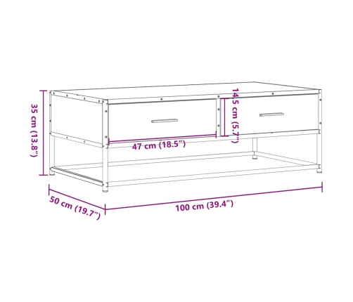 Mesa de centro de madera ingeniería y metal negro 100x50x35 cm