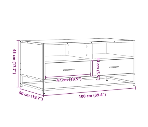 Mesa de centro madera de ingeniería y metal negro 100x50x45 cm