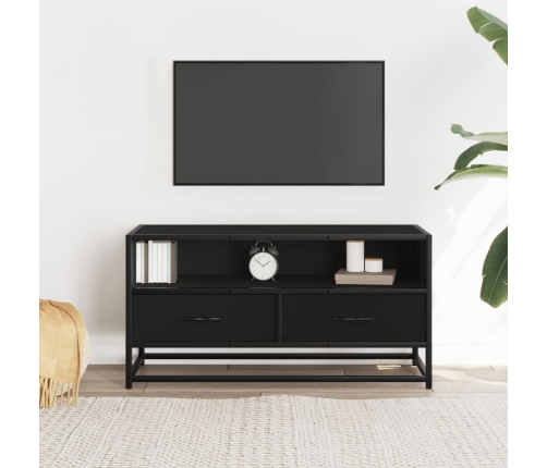 Mueble de TV madera de ingeniería y metal negro 80x34,5x40 cm