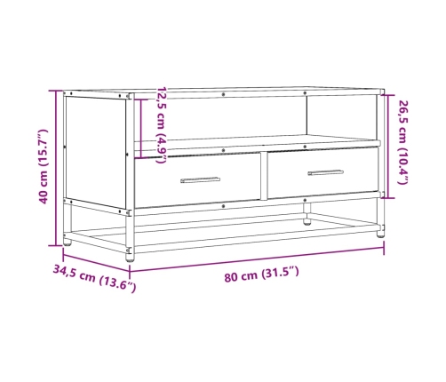 Mueble de TV madera de ingeniería y metal negro 80x34,5x40 cm