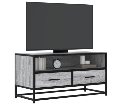 Mueble TV madera ingeniería y metal roble ahumado 80x34,5x40 cm