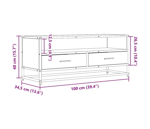 Mueble de TV madera de ingeniería y metal negro 100x34,5x40 cm