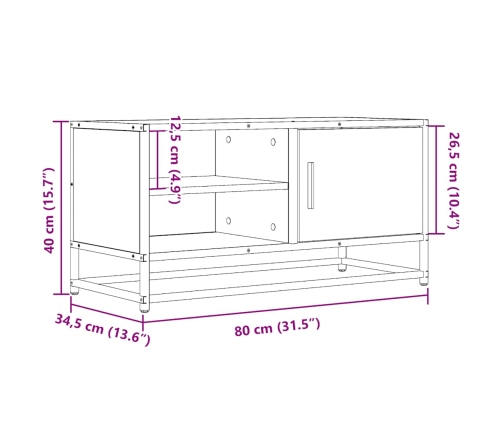 Mueble de TV madera de ingeniería y metal negro 80x34,5x40 cm