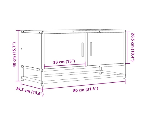 Mueble de TV madera de ingeniería y metal negro 80x34,5x40 cm