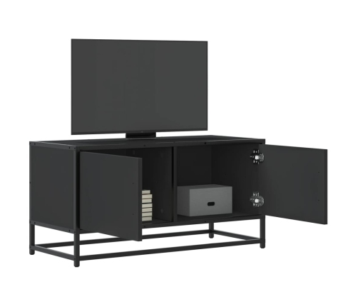 Mueble de TV madera de ingeniería y metal negro 80x34,5x40 cm