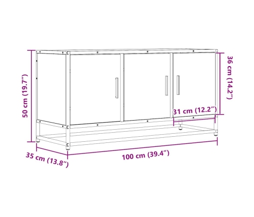 Mueble de TV madera de ingeniería y metal negro 100x35x50 cm